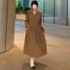 French temperament black long-sleeved suit V-neck dress women's clothing spring and autumn lazy wind lace-up waist A-word long dress