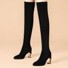 Elegant Black Over-the-Knee Boots Autumn Winter Furry Lined Stretchy Non-Slip Petite Women Slimming Heeled Boots