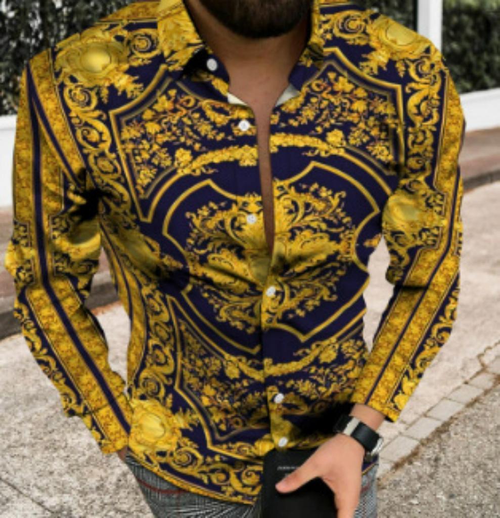 Camicia a Maniche Lunghe con Fantasia Trendy, Elegante Casual da Uomo