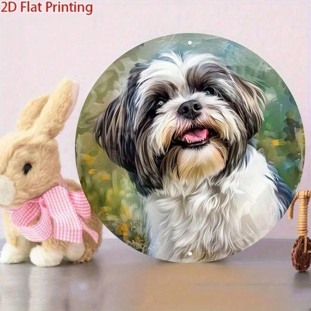 Segno da Parete Rotondo in Metallo Cane Shih Tzu Vintage 8x8 Pollici Piastra in Alluminio Resistente ai Raggi UV Arredamento Casa Interno Esterno