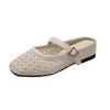 Soft leather model~ inner height increase hollow bag head half slippers women's summer outer wear woven Muller cool slippers beach shoes