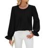 Frühling und Herbst Damen Bluse Einfarbig Rundhals Lose Langarm Top