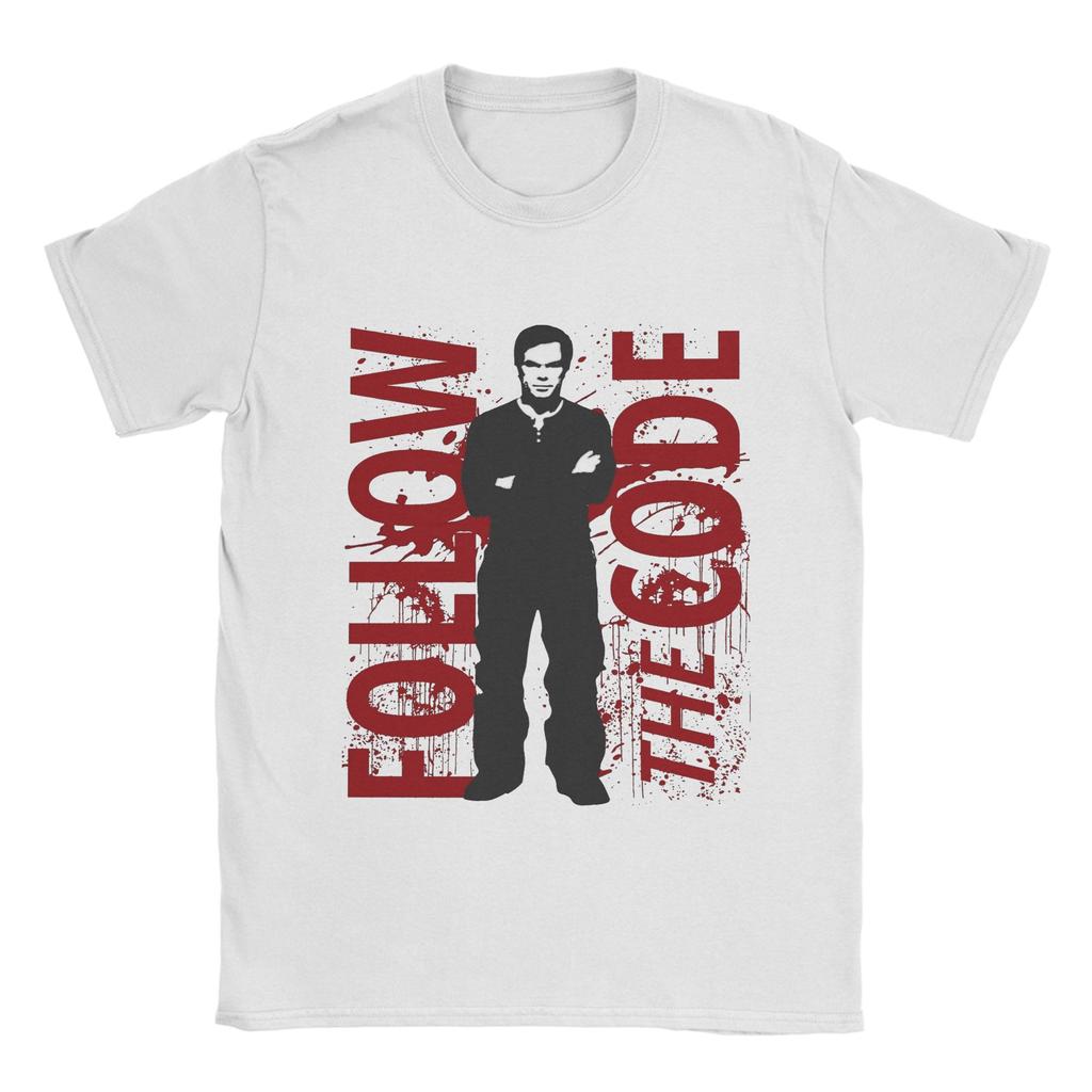 Dexter T Shirts Men 100% Cotton Leisure T-Shirts Crew Neck Follow the Code Tees Short Sleeve Tops Summer