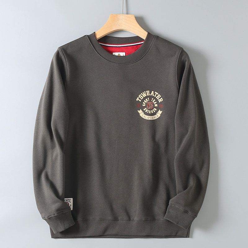 American-Style Heavy Vintage Letter Print Long-Sleeve Sweatshirt for Men, Loose Casual Crew Neck Pullover for Spring and Autumn