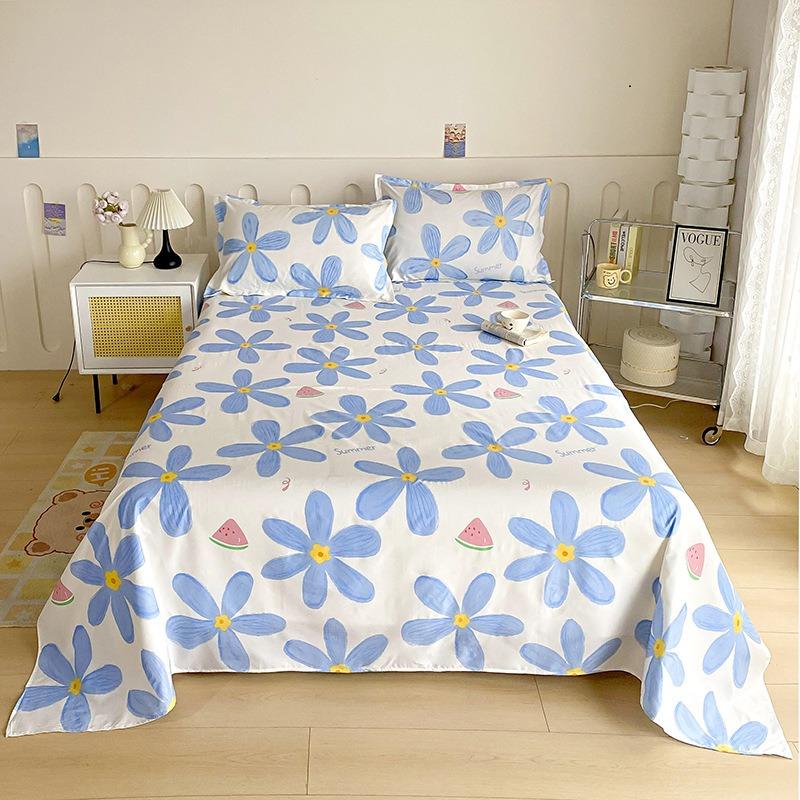 Simple Modern Plant Flower Printed Aloe Vera Cotton Brushed Bed Sheet Bedroom Printed Bed Cover Juego De Tres Piezas En La Cama