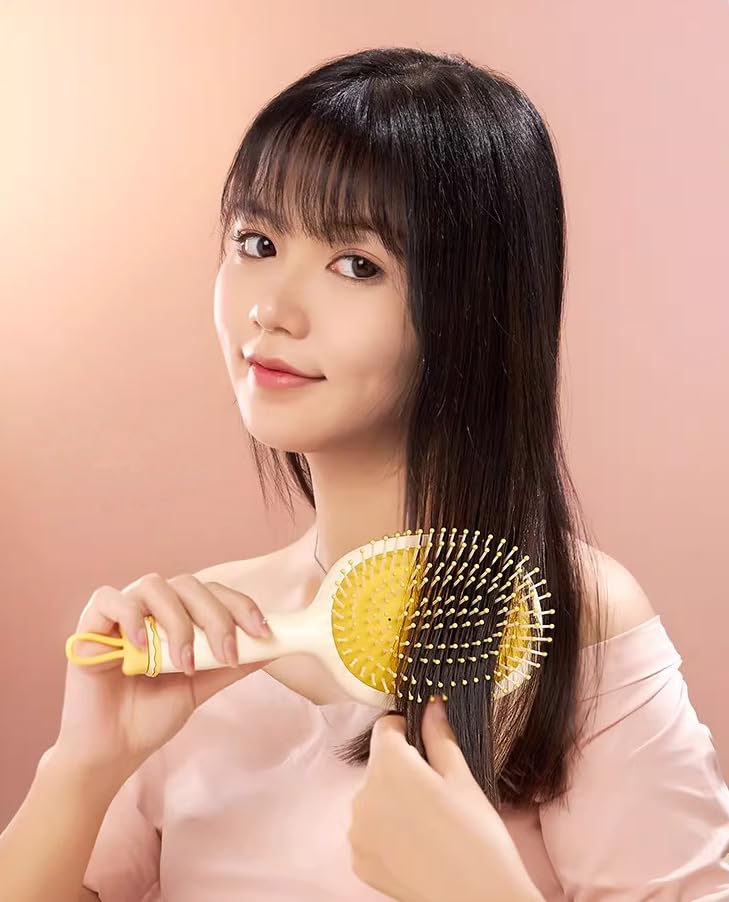 Hairbrush with Air Scalp Duck Paddle with Cleaning Cushion, Massage, Design, Yellow, Women's Brush, Brush, Tangle-Free, Anti-Static