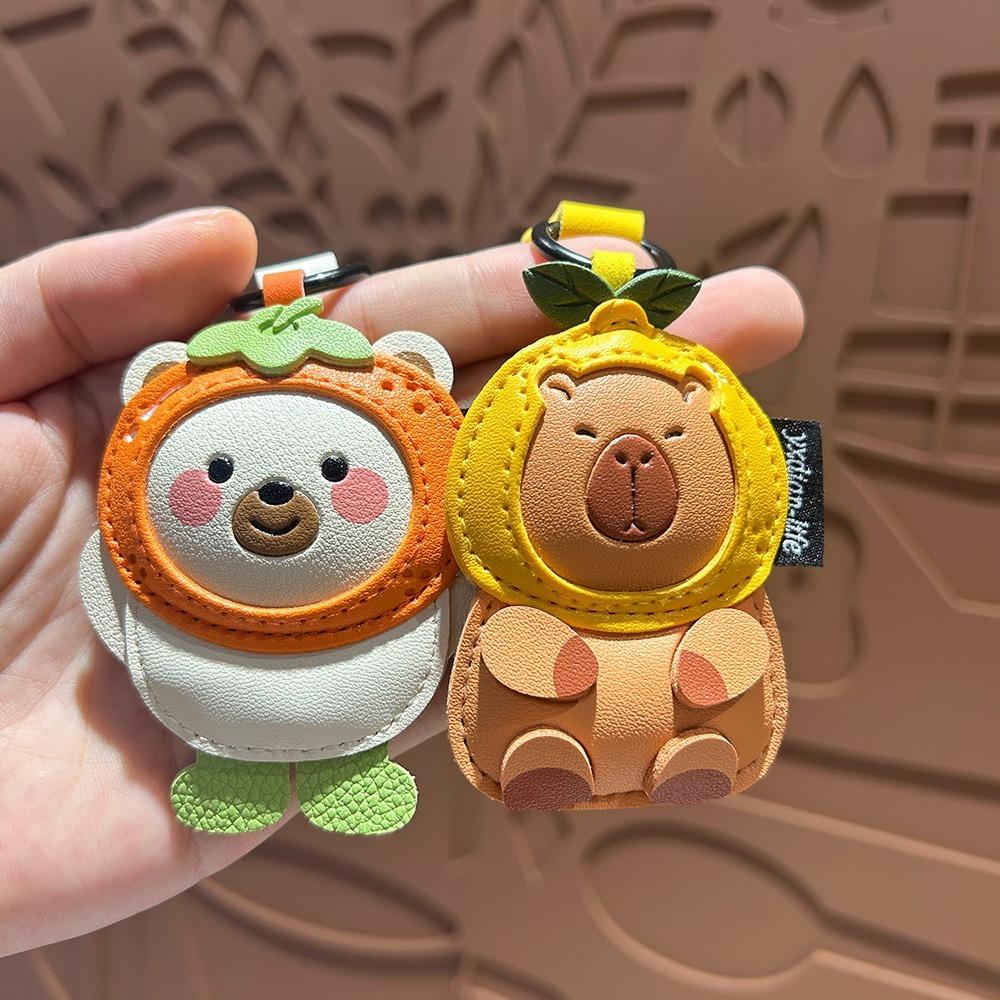 Animal Cartoon Key Holder Doll PU Leather Key Rings Fashion Kapybara Keychain  Bag Charm