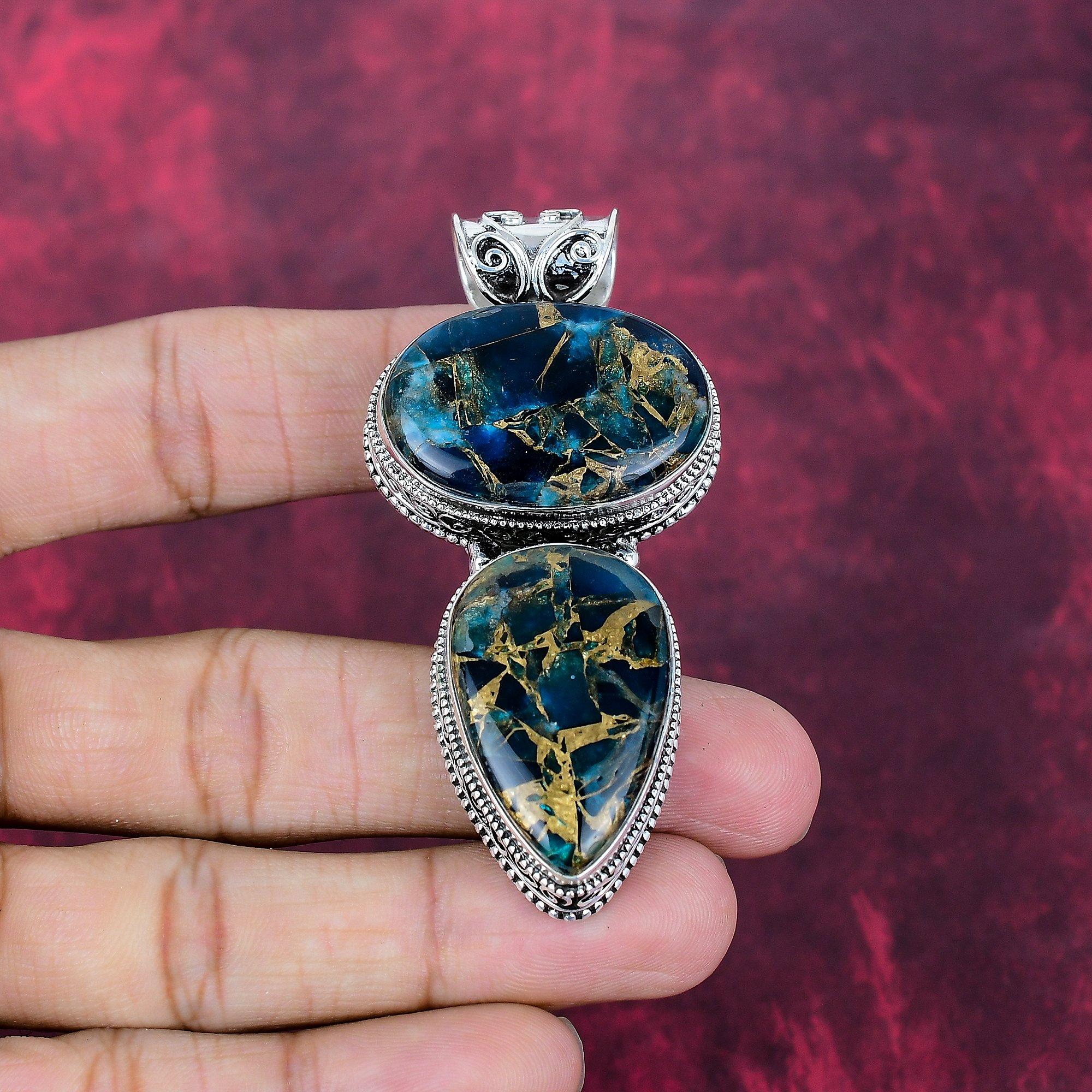 

Кулон с медным апатитом ручной работы, кулон из стерлингового серебра 925 пробы, богемные украшения, для подарка на помолвку 2.75 Inches