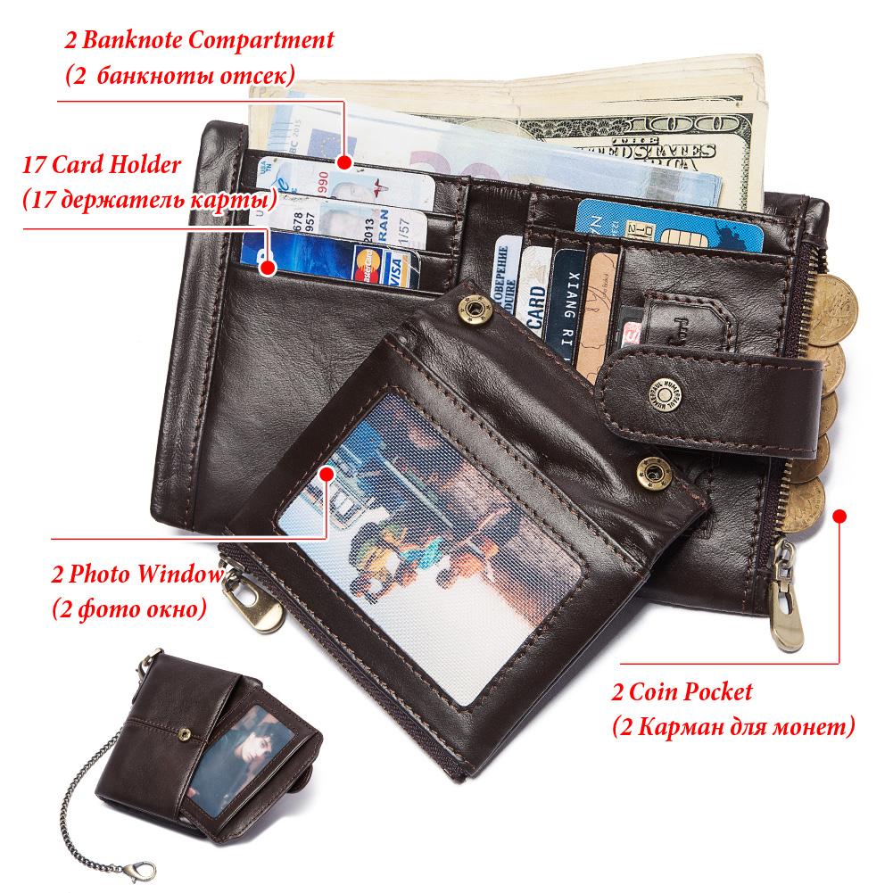 Humerpaul Men Wallet Genuine Leather RFID Bank Card Holder Short Men Wallets Hasp Zipper Purse