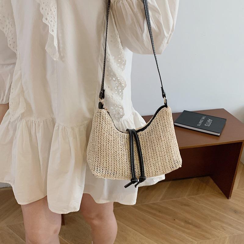 Straw bag woven new vacation backpack fashionable versatile single shoulder large capacity beach underarm oblique span bag
