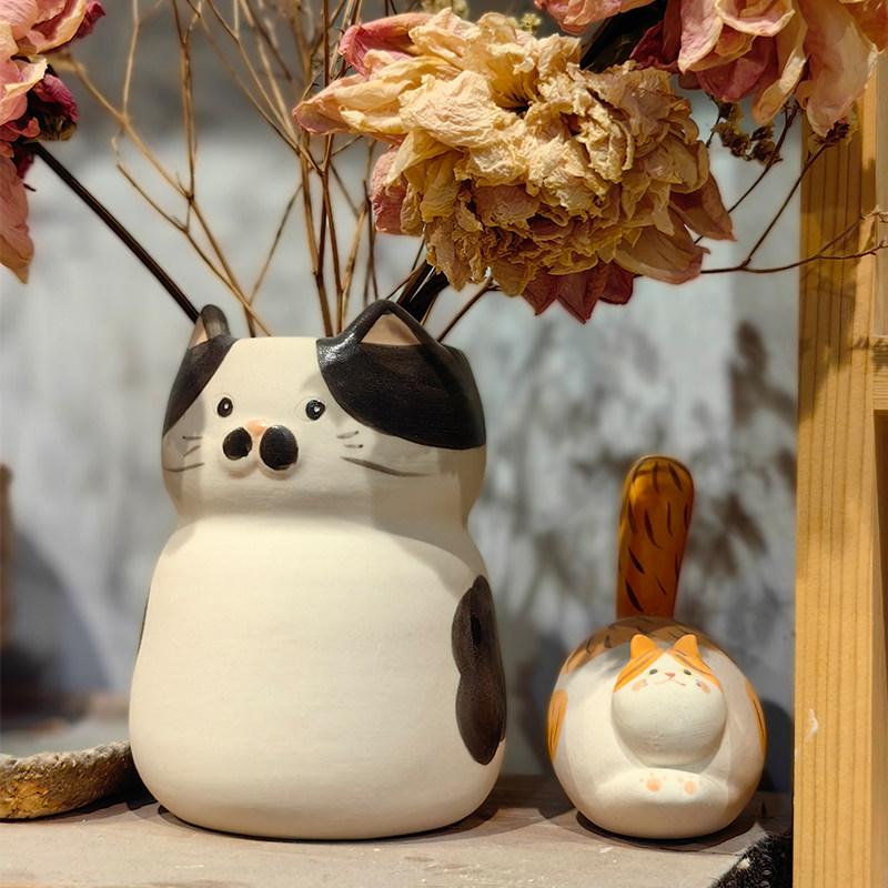 home decor Cute Ceramic Cat Flower Vase Ceramic Handicraft Ornaments Animal Sculpture Cartoon Cat Flower Arrangement Vases