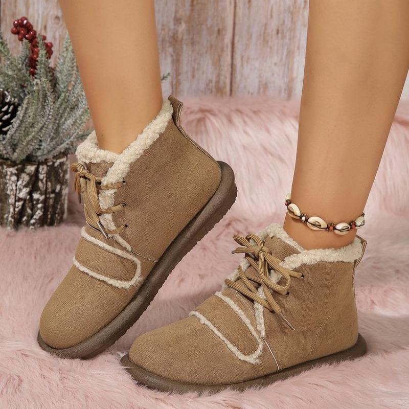 United States Winter Thick-soled Velvet Thickened Snow Boots Women's Foreign Trade Large Size Warm Lace-up Short Boots Cotton Shoes Women