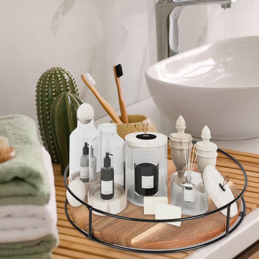 360 Degree Rotating Lazy Susan Turntable Versatile Rotating Storage Rack Round Wooden for Cabinet Dining Table