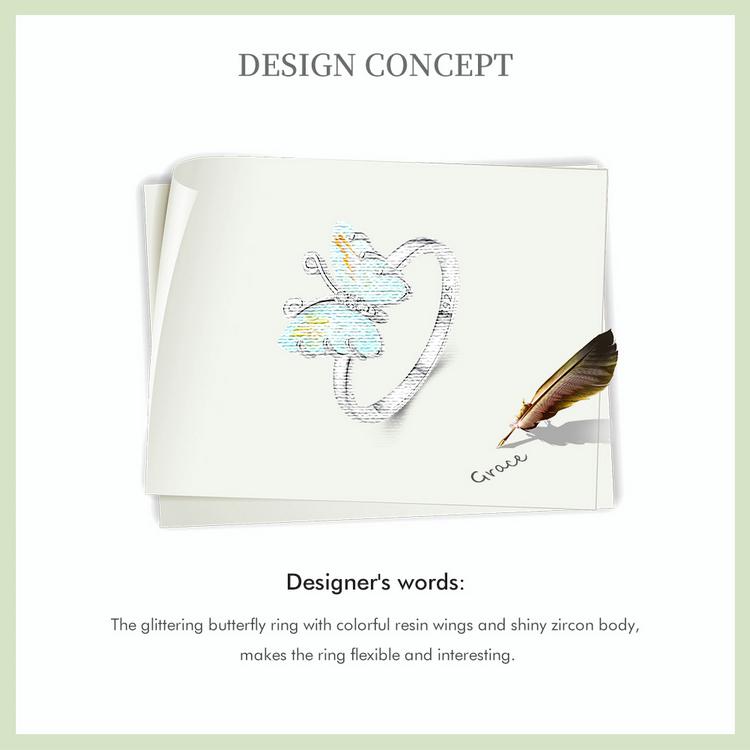 WOSTU Real 925 Sterling Silver Rainbow Crystal Butterfly Band Rings For Women Cute Insect Delicate Party Jewelry Gift