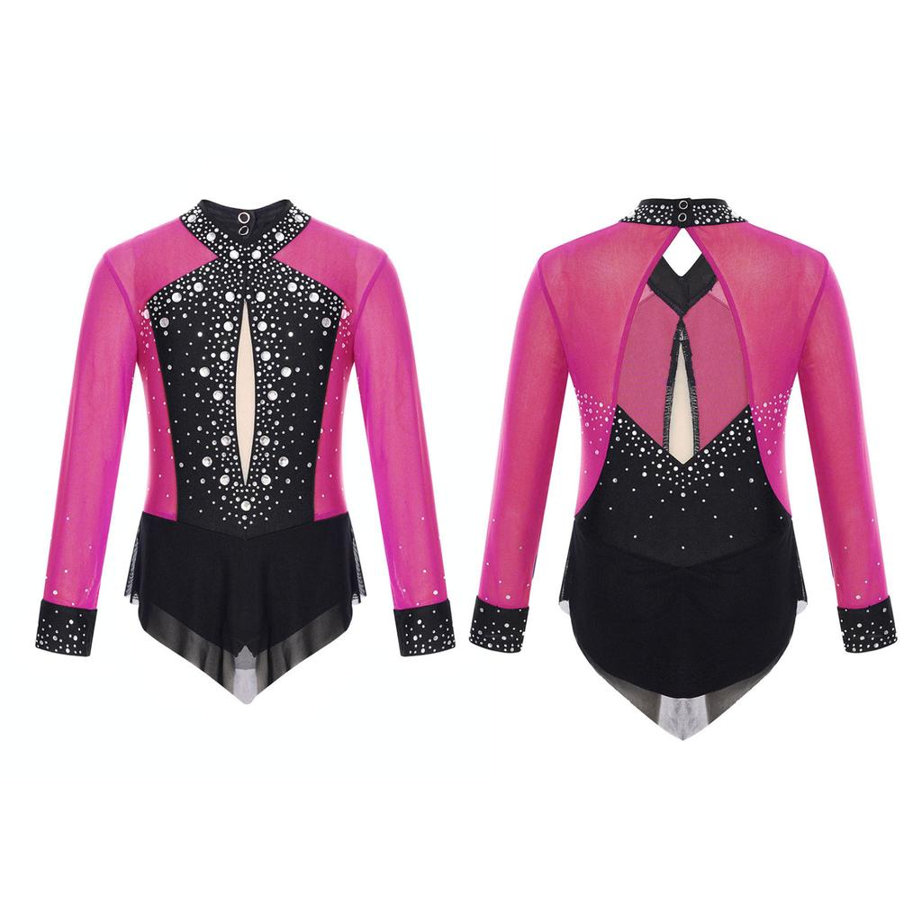 Kinderen meisjes ballet dans turnpakje jurk kunstschaatsen ritmische gymnastiek bodysuit glanzende strass mesh rok jumpsuit