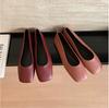 Spring flat-soled ballet shoes minimalist retro square-headed grandma shoes niche soft leather single shoes