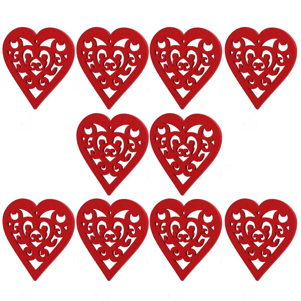 10 Pcs Wood Chip Pendant 80mm Durable Carving Hollow Heart Shaped Wedding Decoration