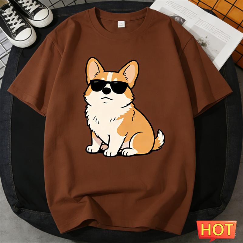 Cute Corgi Graphic T Shirts Summer Fashion Short Sleeve Funny Dog 3D Printed Crew Neck T-shirts Loose Breathable Unisex Tees