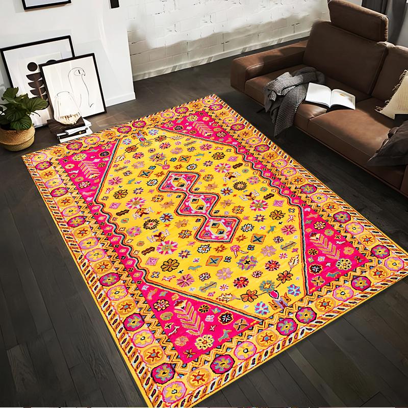 Colorful Bohemian Abstract Floral Carpet with Yellow and Pink Design Suitable for use as an anti-slip for living room bedroom sofas