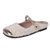 Xiaoxiangfeng Korean version temperament Mary Jane single shoes women's shoes 2025 spring and summer French sequined silver bag head half slippers w