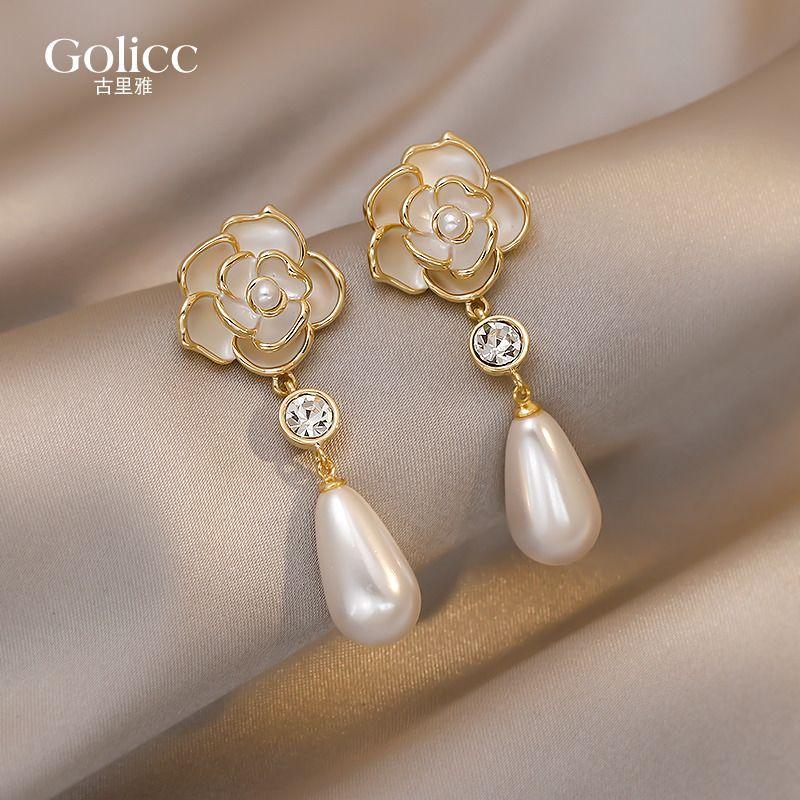 Temperament Water Drop Pearl Earrings Women 925 Silver Needle Flower
