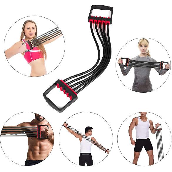 Chest Expander for Chest Arm Legs Shoulder Back Muscles Training, Chest Exerciser for Men with 5 Removable Ropes, Fitness Training Set for Pilates