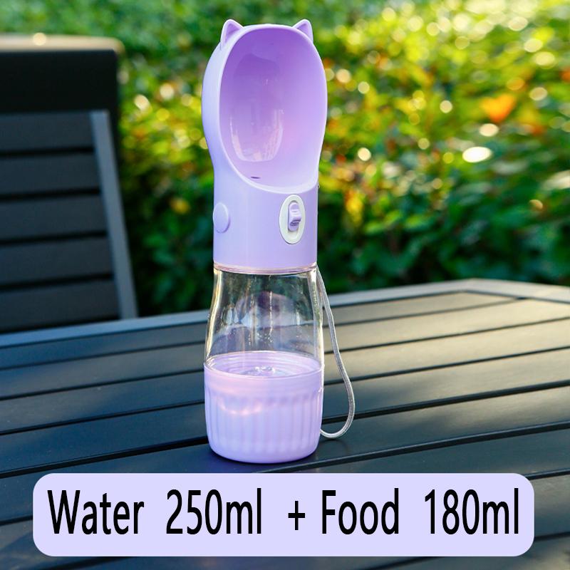 

Диспенсер для бутылок с водой для домашних животных с контейнером для еды для маленьких и больших собак, кошек, кормушка для щенков, портативная миска для питьевой воды, дорожные принадлежности фиолетовый