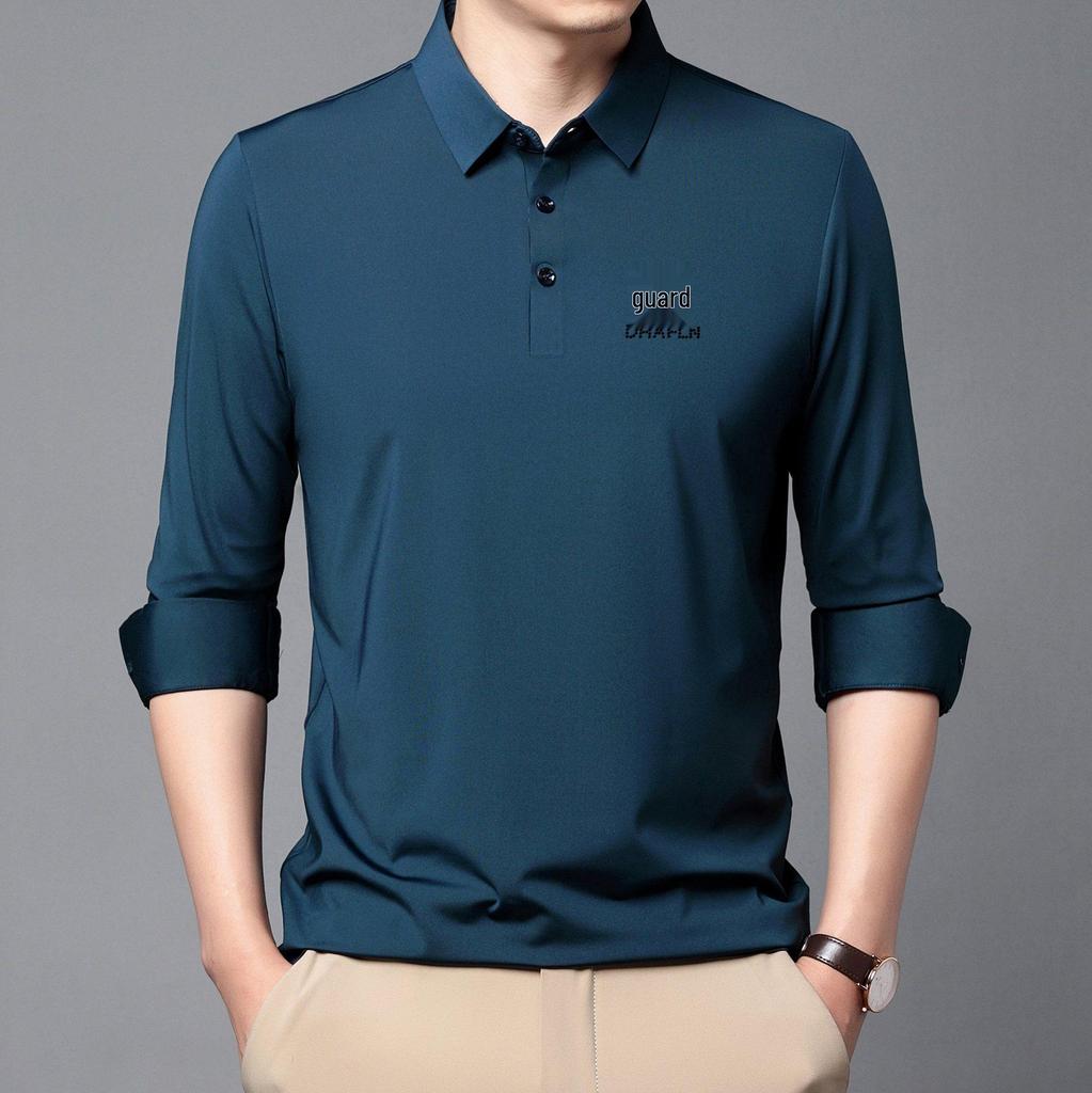 New Autumn Seamless High Elastic Long Sleeve Men's Business Casual Polo Shirt
