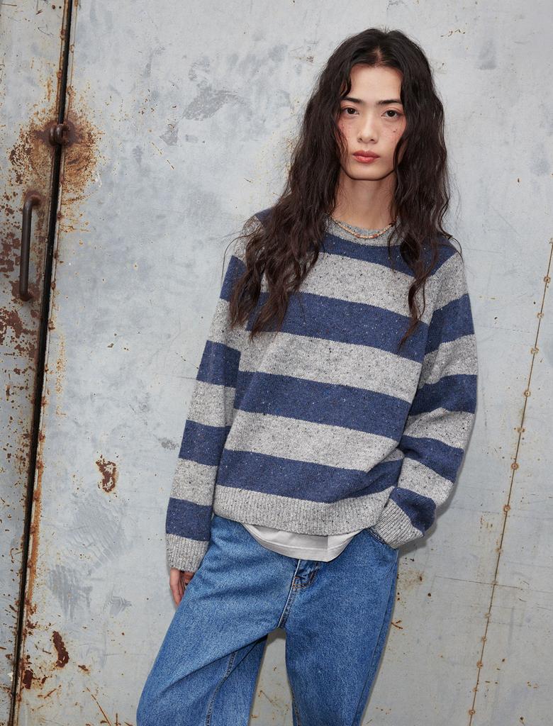 FLATWAVE IN SEOUL Noor Wool Stripe Round Knit Gray/Indigo