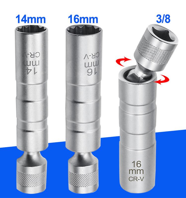 Socket Wrench Magnetic 12 Angle Repairing Removal Tool Thin Wall 3/8" Drive Sockets for 14/16mm Spark Plug
