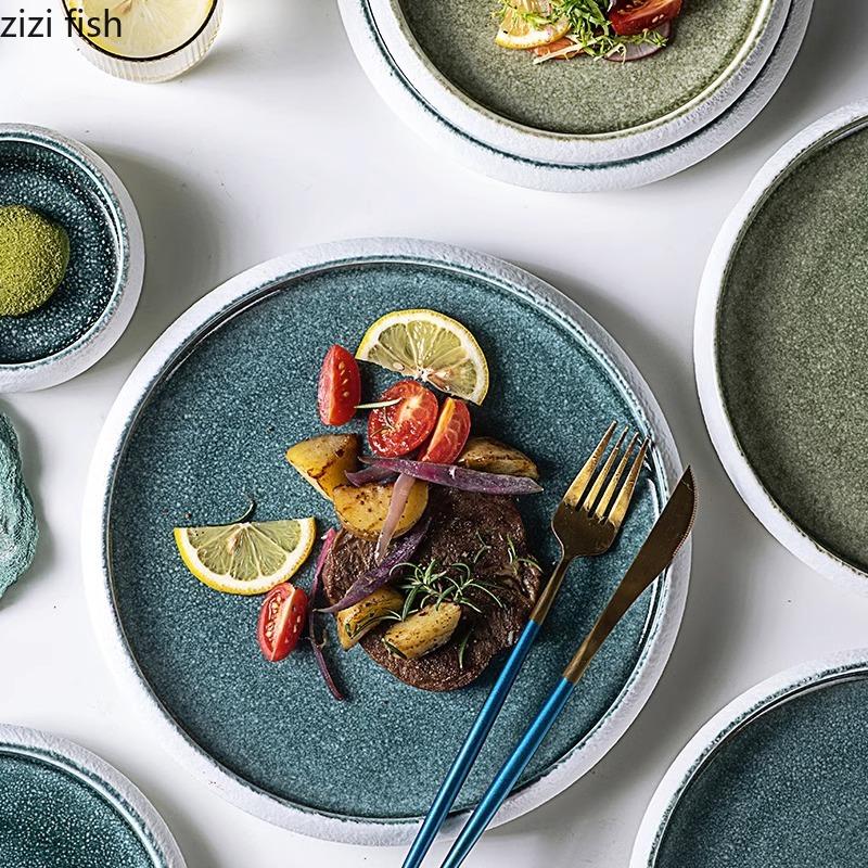 Creative Circular Ceramic Flat Plate Restaurant Service Plate Steak Plate Dessert Plates Sushi Plates Specialty Tableware