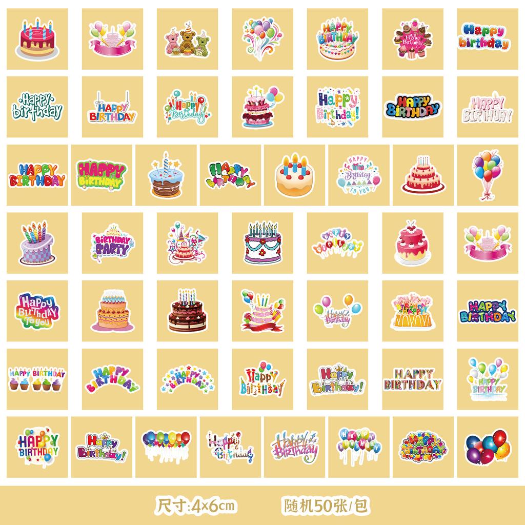 50 Happy Birthday Graffiti Stickers Mobile Water Cup Waterproof Decorative Stickers Children's Hand Account Stickers