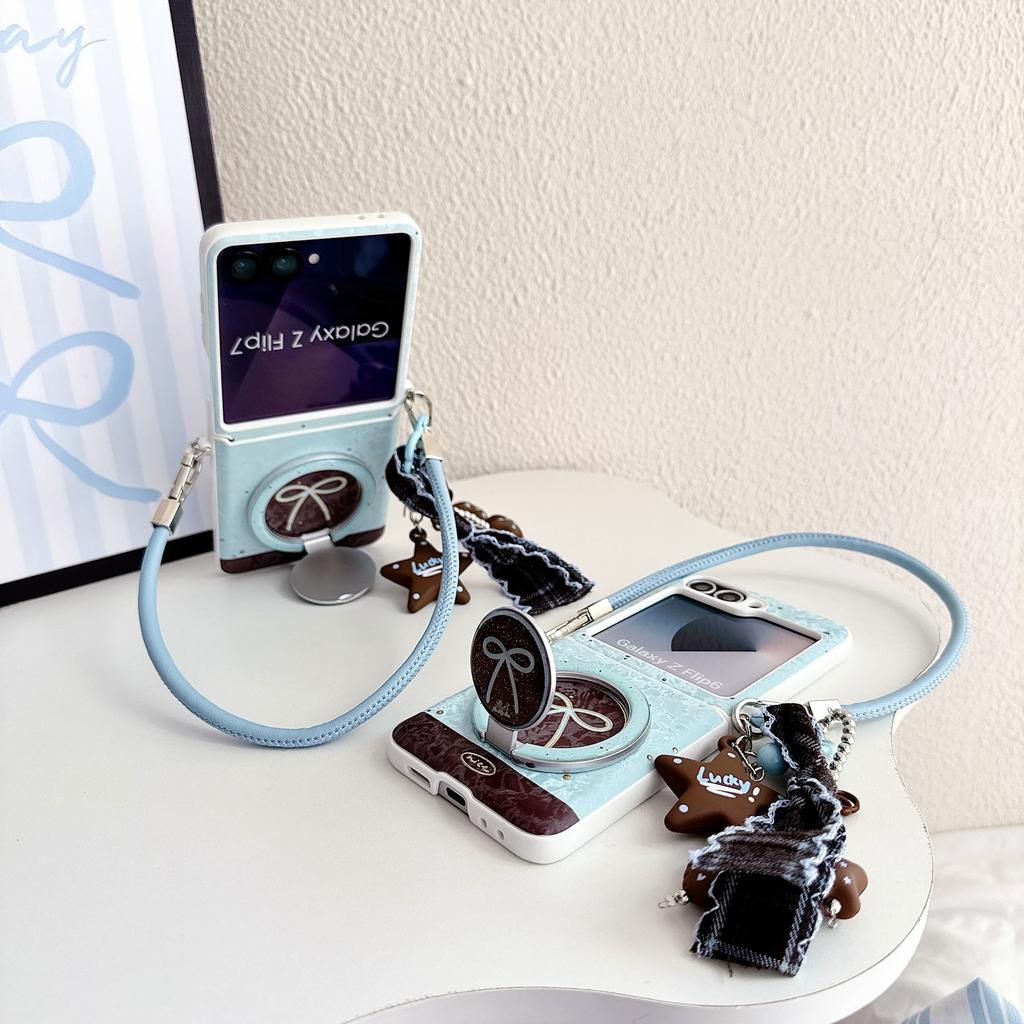 Magnetischer Ständer Start-Handgelenkband Mode PU-Leder Niedliche Handyhülle für Samsung Galaxy Z Flip 7 FE 6 5 4 3 Schutzhülle