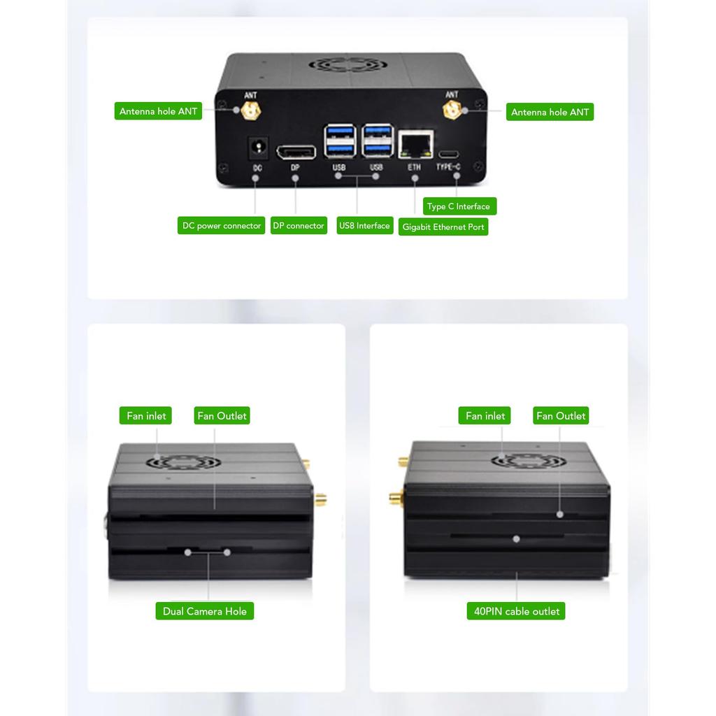 Mini boîtier d'ordinateur en alliage d'aluminium avec support de caméra pour Jetson Orin pour Jetson Orin NX prend en charge le boîtier de réglage de rotation d'angle de 180 degrés,