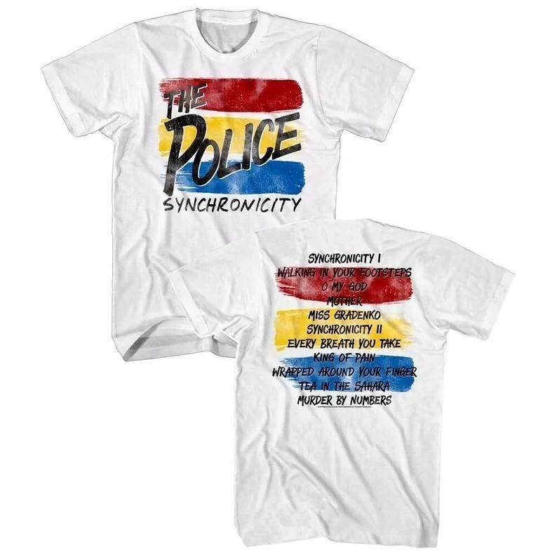 

Sting amp The Police Men039s T-Shirt Synchronicity Album Track list Graphic Tee Unisex T-Shirt XXL