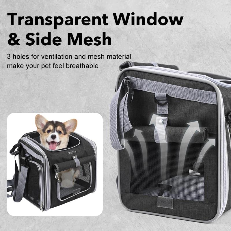 Fahrradkorb für Hunde oder Katzen, erweiterbarer Haustier-Tragerucksack mit weichen Seiten und 4 offenen Türen, faltbarer Fahrradträger für Hunde