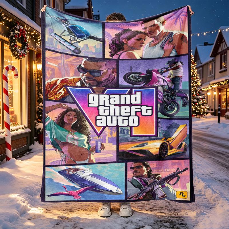Grand Theft Auto VI Pattern Blanket for Home Decoration, Bed, Sofa, Car Travel, Camping, Suitable for All Seasons, Birthday Christmas Gift