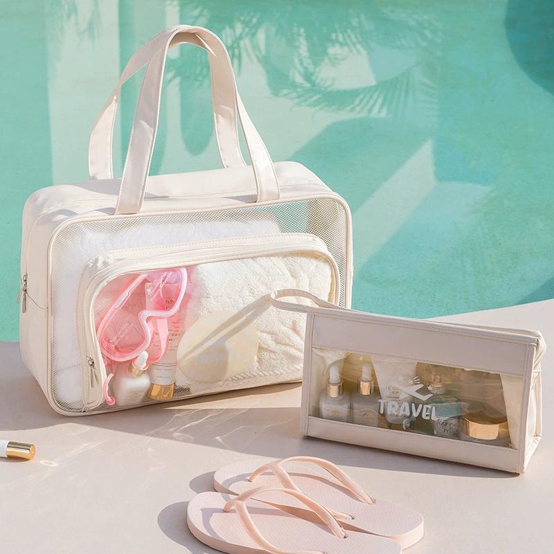 Beach Bag Portable Transparent Clothes Makeup Pouch Shopping Handbag Large Picnic Basket Travel Organizer Travel Essentials