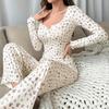 Yousheng Women's Floral Long Sleeve Pajama Set Crop Top And Wide Leg Pants Sleepwear Set Casual 2 Piece Pjs Lounge Set