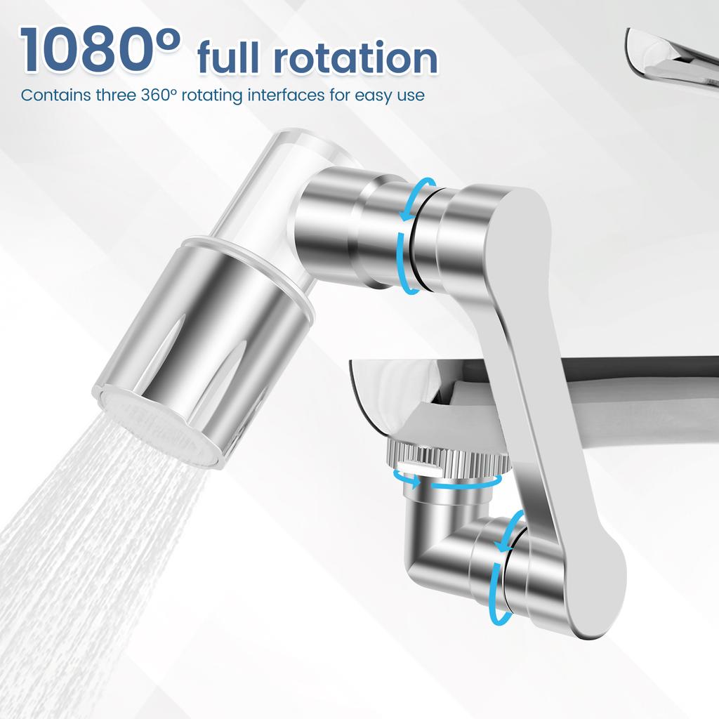1080° Rotating Faucet Extender Universal Faucet Aerator Extension with 2 Mode Splash and Filter Core for Home Kitchen Bathroom