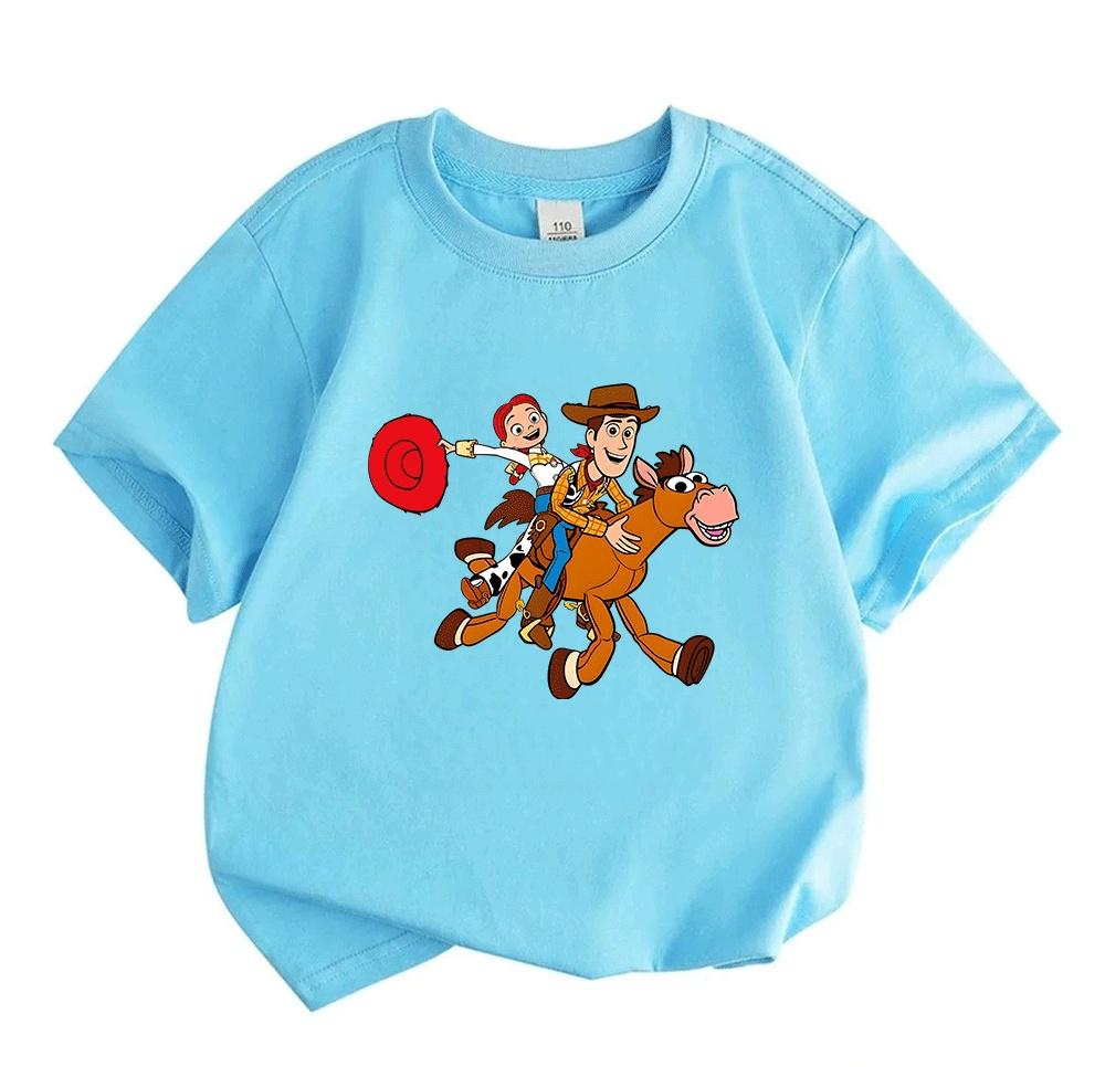Cartoon Cowboy Adventure Print Kids Boys Girls 100% Cotton Crew Neck Short Sleeve T Shirt Cute Ride Horse Funny Casual Soft Breathable Summer Tee Top