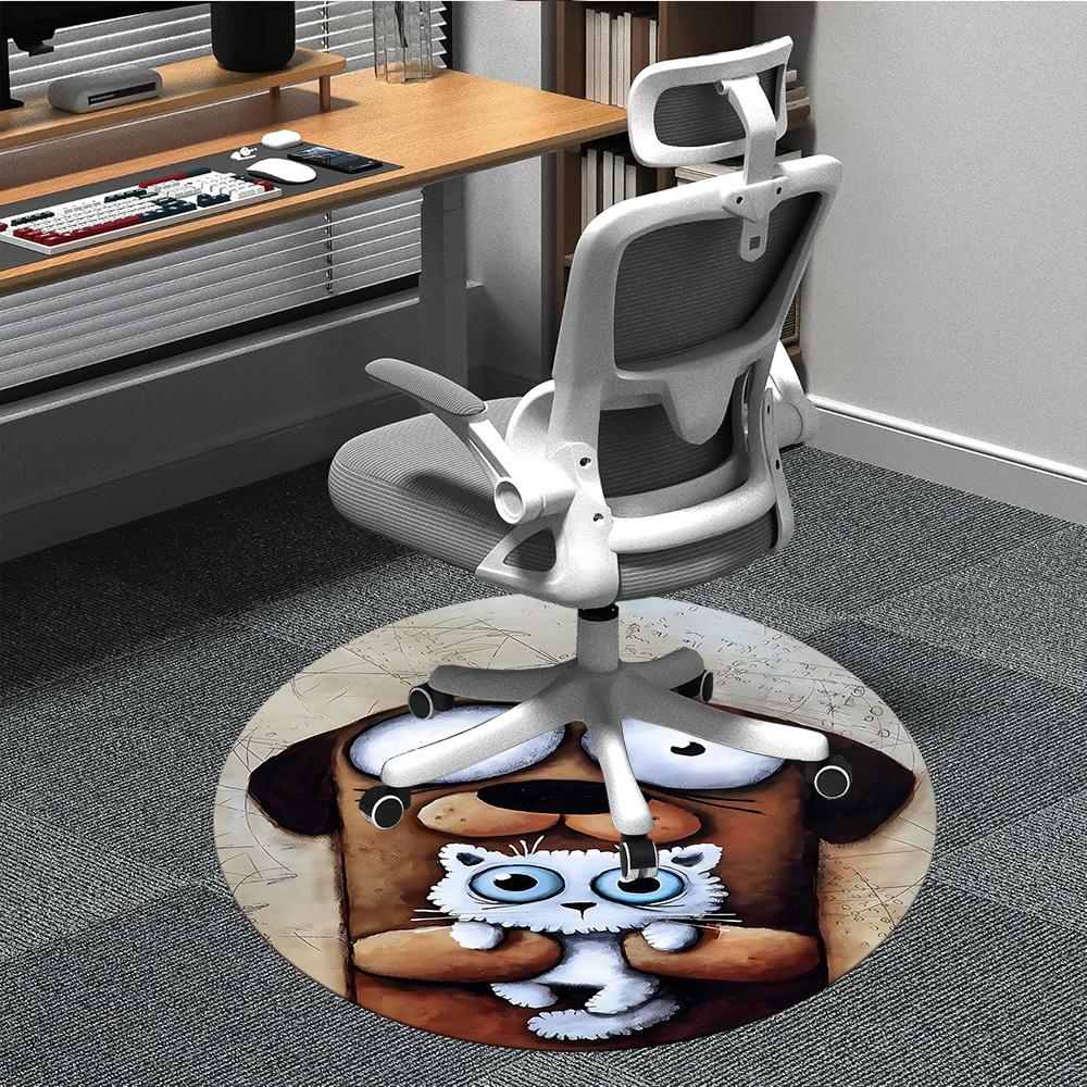 

1pcPug Kitten Office Round Area Rug, Indoor Mat Suitable ForOffice, Under Office Chairs Bedroom Living Room Home Decor, Room Deco 026 80cm by 80cm