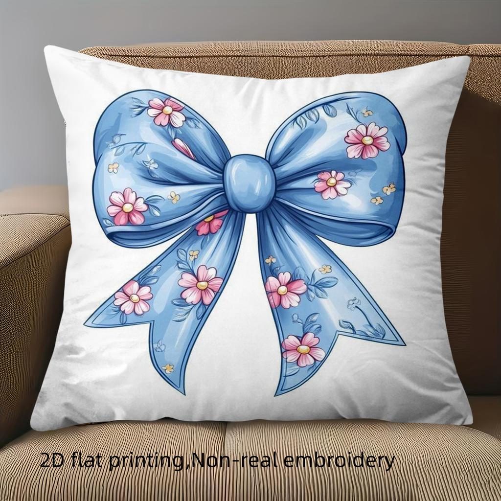 1 Pieces Blue Bow Floral Printed Pillowcase 2D Flat Polyester pillowcase, sofa decorative cushion cov Headboard Pillow