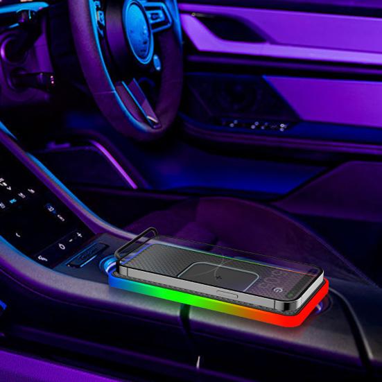 20W Fast Wireless Phone Charger Car Charging Pad with Non-Slip Base 8 Ambient Lights Universal Phone Cordless Charging Mat