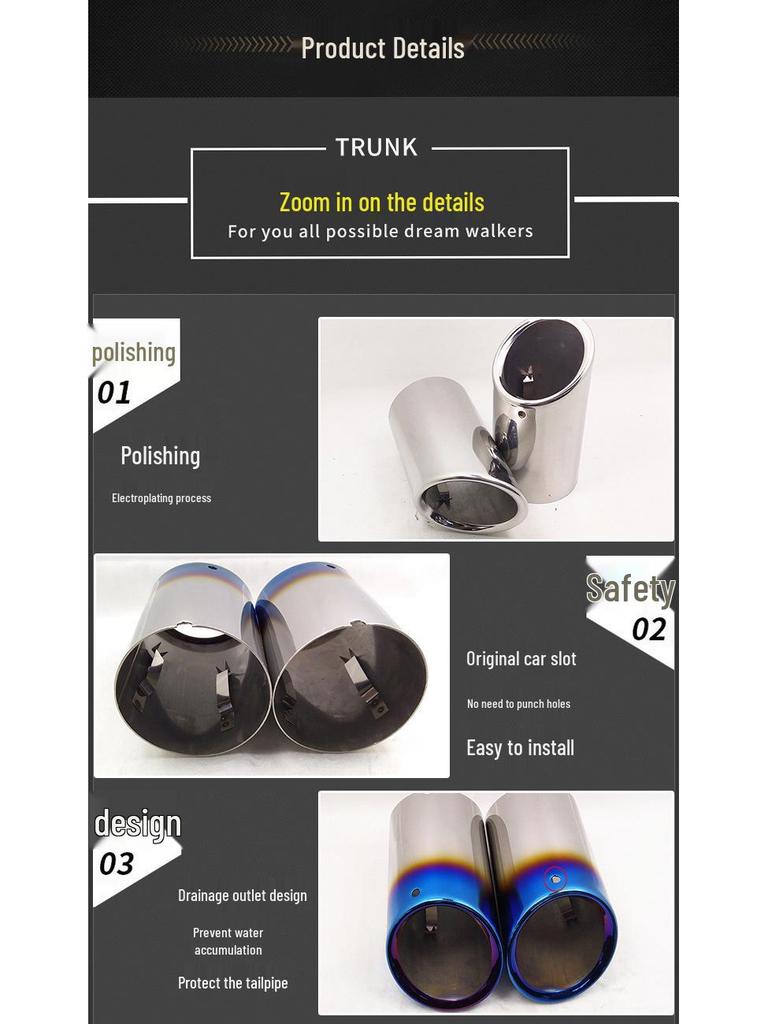 Universal 7.6CM Exhaust Pipe for A1, A3, A4L, Q5, Tiguan, Magotan
