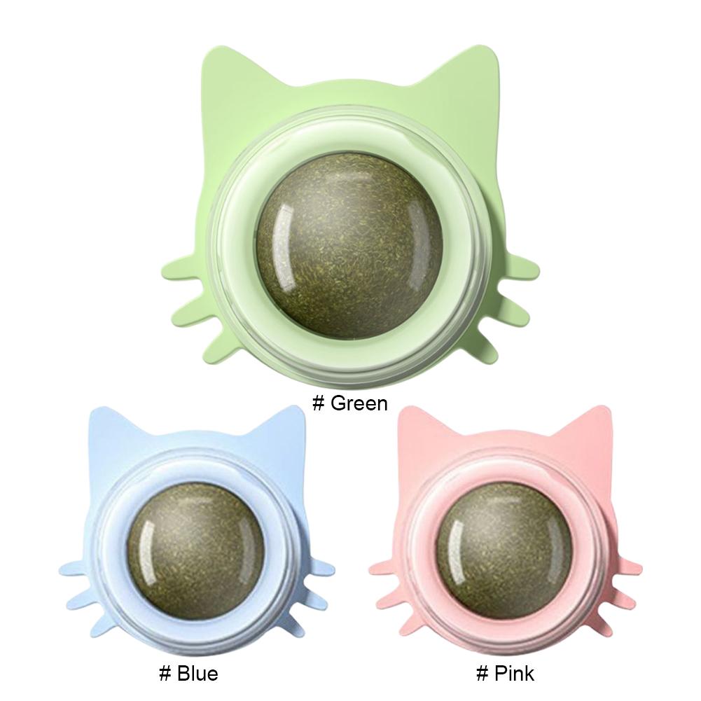 Catnip Lickable Ball Rotatable Teeth Cleaning Cat Bite Toy Cat Wall Treats for Indoor Cats