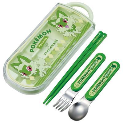 Lunchbox-Trio-Set, Essstäbchen, Löffel, Gabel, Kinderbesteck, antibakterielle Behandlung, leicht zu öffnen, Schiebetyp, hergestellt in Japan, Pokemon Nyaoha, Jungen und Mädchen