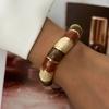 Geometric Striped Vintage Coffee Brown Enamel Wide Cuff Bracelet Open Bracelet  Daily Party