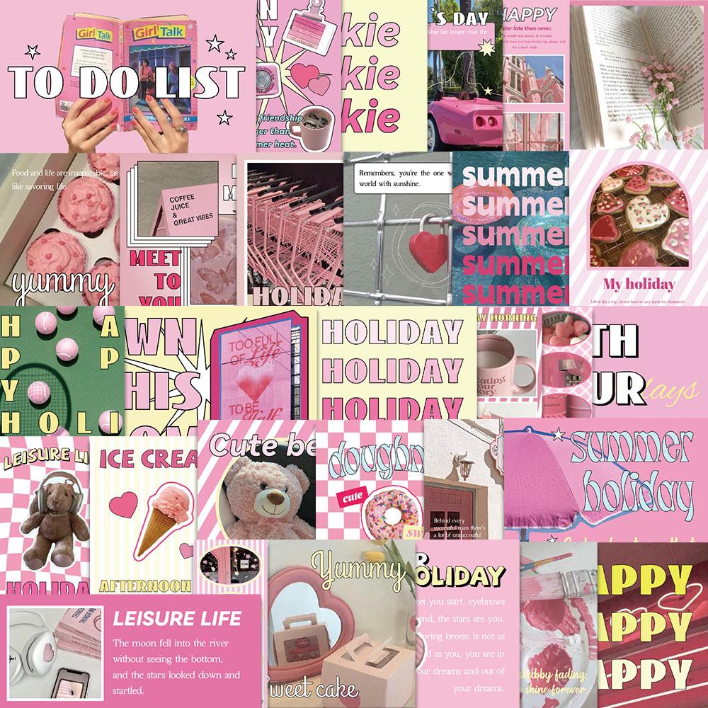 

30PCS Pink Holiday Posters Harajuku Art Picture DIY Skateboard Gifts Cartoon Waterproof Aesthetic Nostalgia Wall Phone Decor