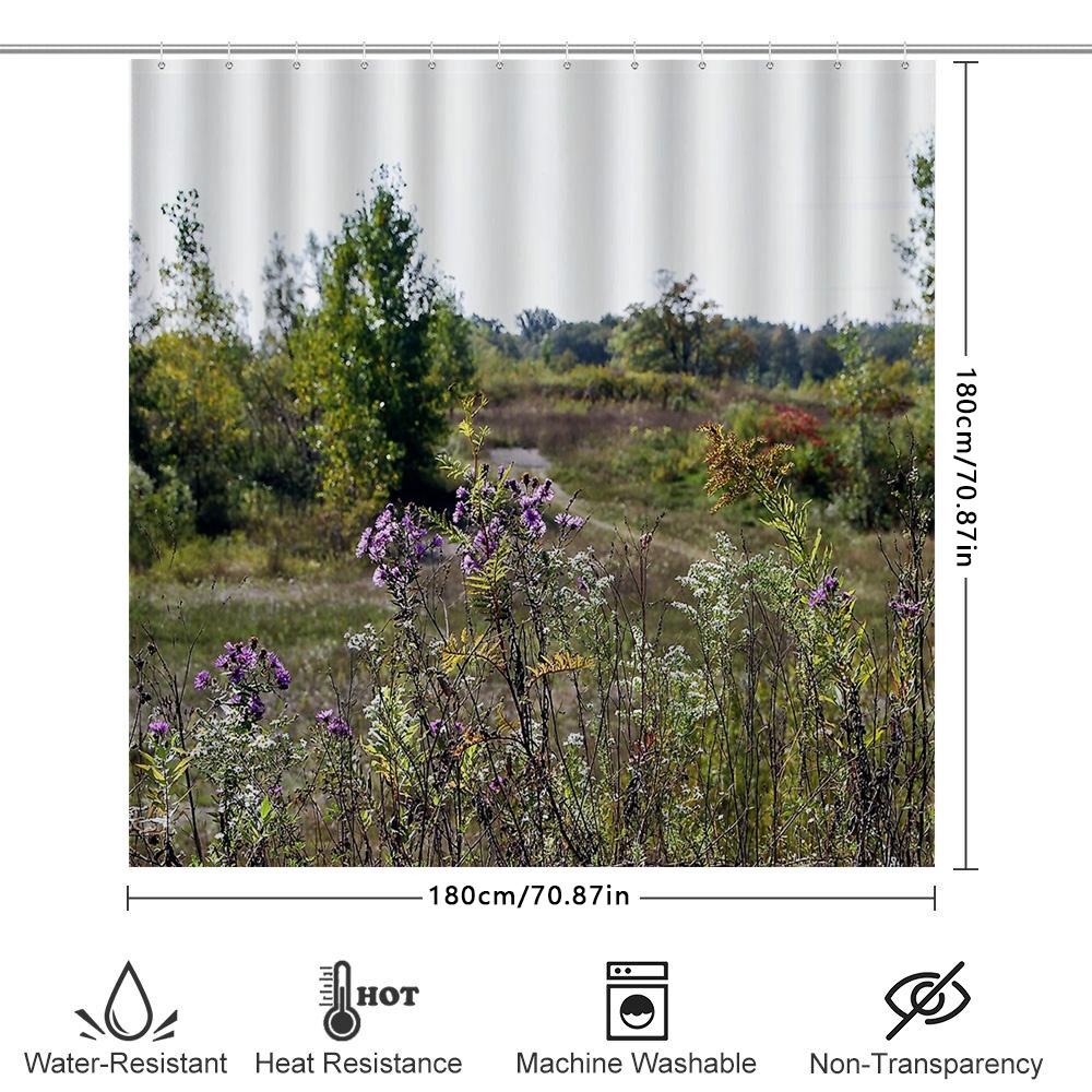Floral Botanical Shower Curtain Nature Landscape Bathroom Decor Vintage Farmhouse Rustic Wildflower Scenic Wall Art Home Textile